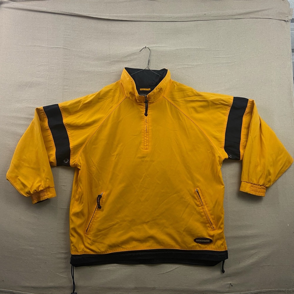 Abercrombie Pullover Jacket Mens XXL Yellow Navy Reversible Quarter Zip Vintage